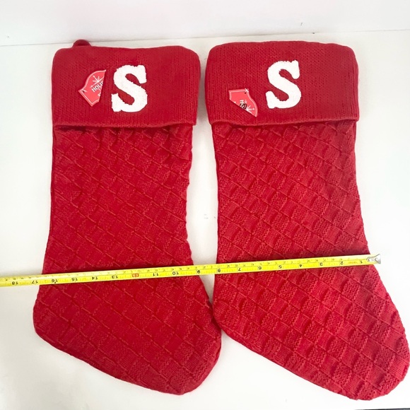 Two Red Knitted Christmas Stocking with S Initial - Picture 8 of 13